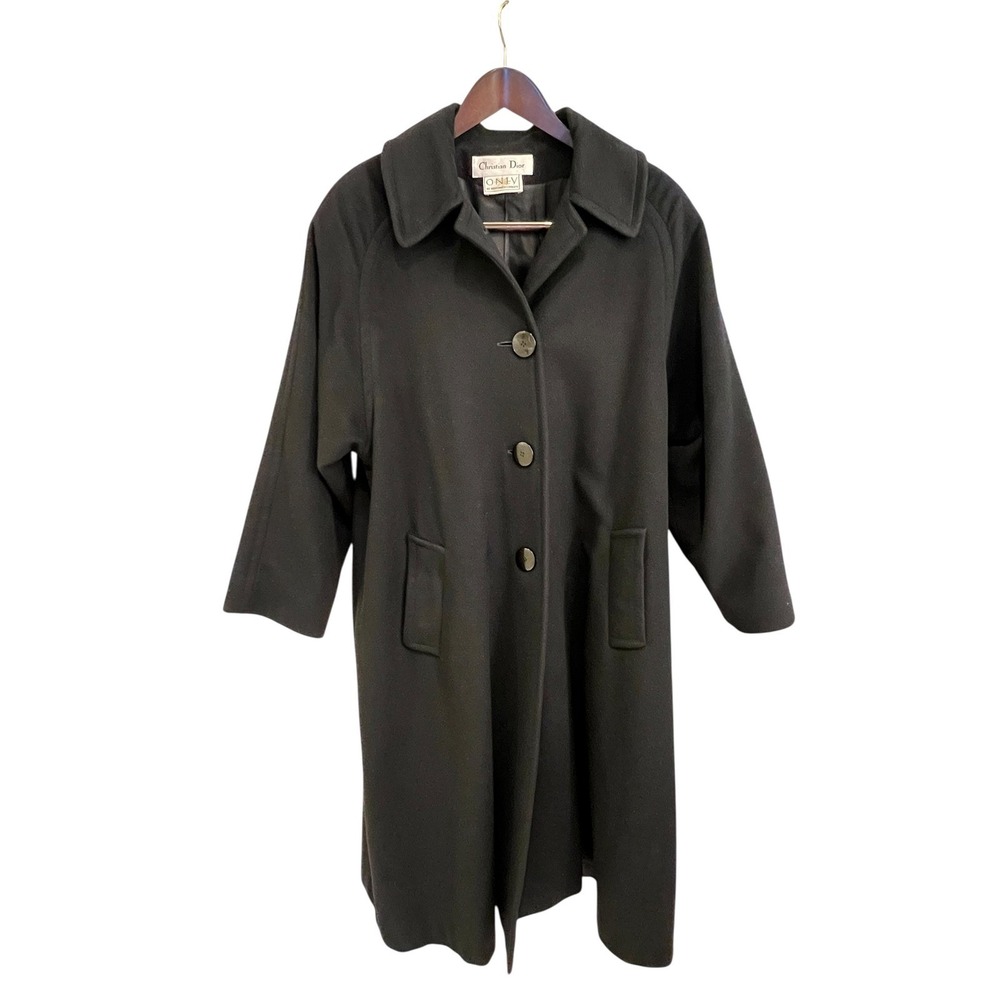 VTG Christian Dior Loro Piana 100% Cashmere Coat 10 Black Long Overcoat